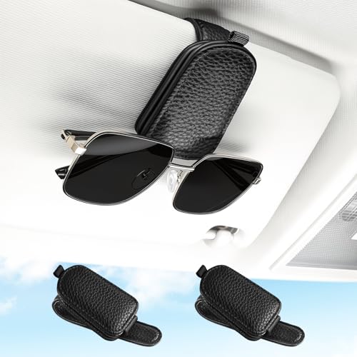 SINGARO 2PCS Sunglasses Holder for Car, Leather Magnetic Buckle - Product Imagery