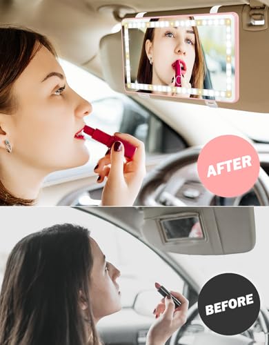 JOYTUTUS Car Sun Visor Vanity Mirror, Car Mirror with 3 Light - Product Imagery
