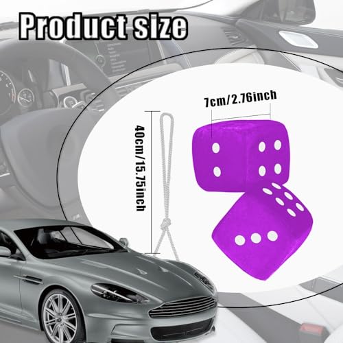 Pair Fuzzy Dice for Rear View Mirror, Retro Hanging Dice for Car - Product Imagery