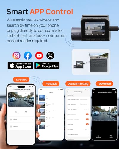 70mai Dash Cam Front and Rear - 2.5K+1080P Dual Dash Camera with - Product Imagery