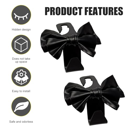 2PCS Car Seat Headrest Hooks, Cute Bow Car Purse Hook, Leather - Product Imagery