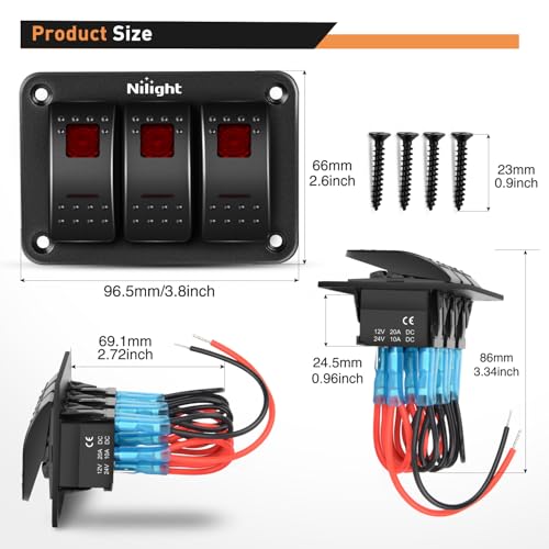 Nilight - 90019C 3 Gang Aluminum Rocker Switch Panel Toggle Dash - Product Imagery