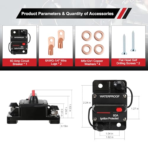 60 Amp Circuit Breaker for Boat Trolling Motor Marine ATV - Product Imagery