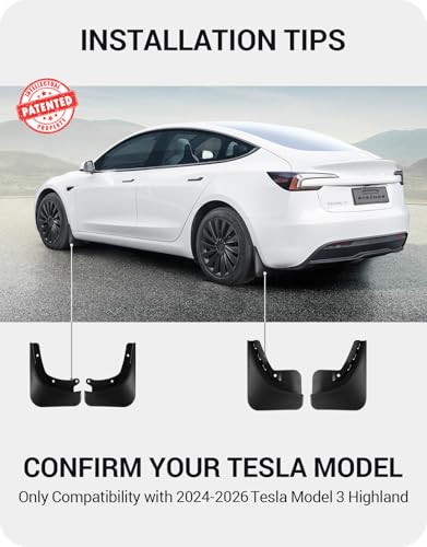 BASENOR for 2024-2026 Tesla Model 3 Highland Mud Flaps Splash - Product Imagery