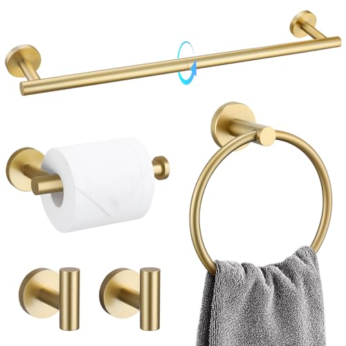 TQKAG 5 Piece Bathroom Accessories Set Brushed Gold Bathroom - Product Imagery