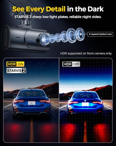 GKU 4K Dual Dash Cam Front and Rear Camera, STARVIS 2 Sensor - Product Imagery