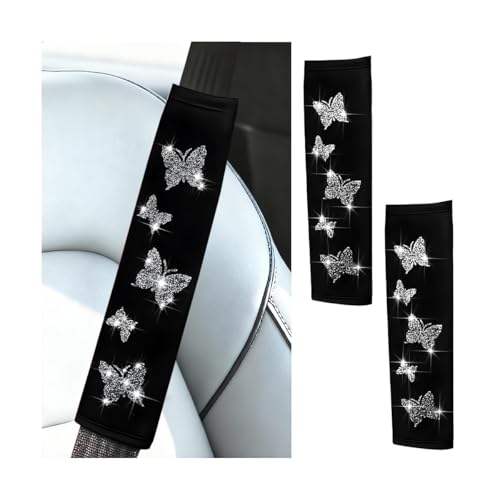 2 Pack Butterfly PU Leather Seat Belt Shoulder Pads, Silver - Product Imagery