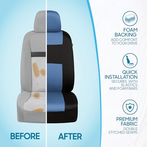 BDK PolyPro Car Seat Covers Full Set in Blue Gray on Black, - Product Imagery