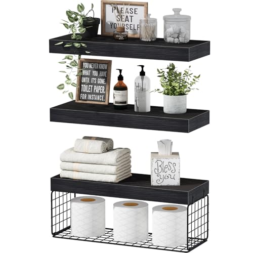 QEEIG Bathroom Shelves Over Toilet Wall Mounted (Black, Set of - Product Imagery
