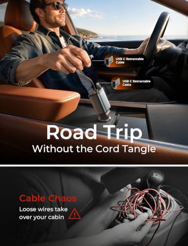 LISEN Retractable Car Charger USB C Fast Charge for iPhone 17 16 - Product Imagery