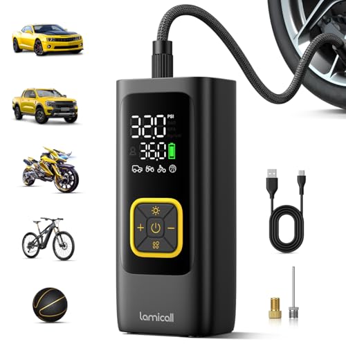 Lamicall Car Tire Inflator Portable Air Compressor, 4X Faster, - Product Imagery