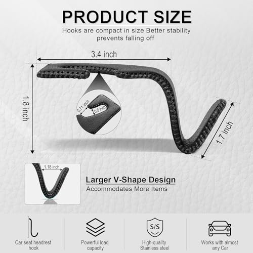 LivTee Black Superior Leather Car Seat Back Headrest Hook, Auto - Product Imagery