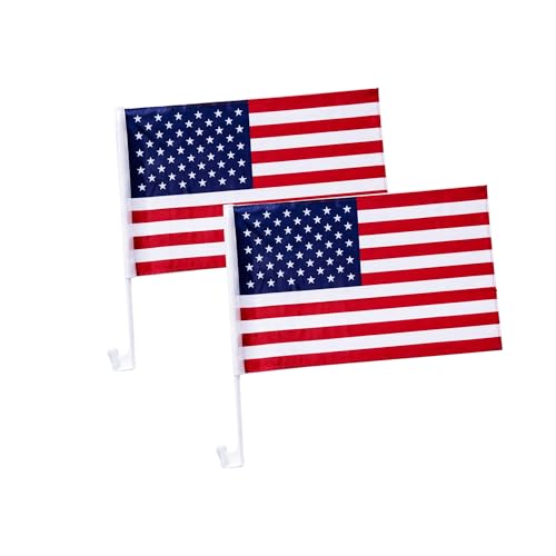 Pack of 2 US American Car Flag with Window Clip 17" x 12" - Product Imagery