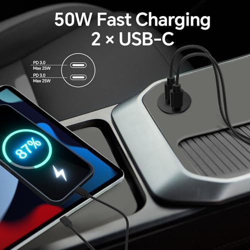 50W 12V USB Outlet Dual 25W USB-C Charger PD 3.0 Aluminum Fast - Product Imagery
