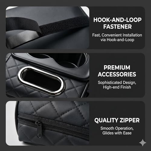 5-in-1 Universal Car Center Console Cover with Cup Holder, Black - Product Imagery
