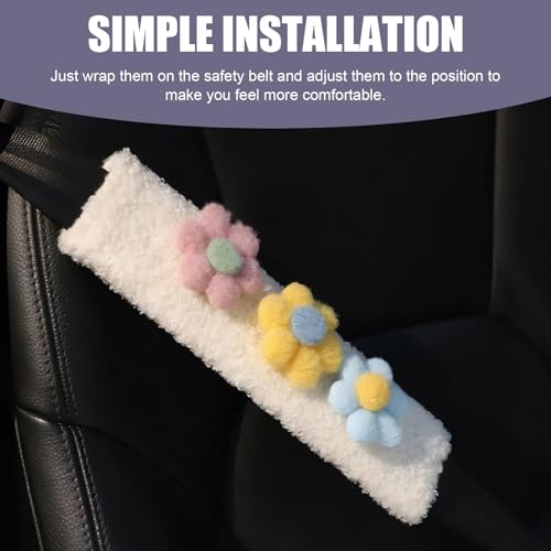 2 PCS Car Seat Belt Cover Pads, Cute Flower Safety Seatbelt - Product Imagery