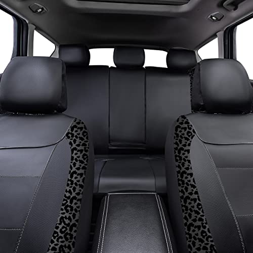 Flying Banner Carbon Fiber Leather Vehicle Seat Covers, Leopard - Product Imagery
