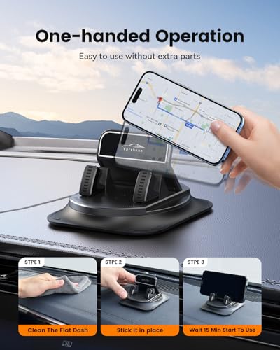 360 Degree Rotation Dashboard Phone Holder for Car, Anti-Slip - Product Imagery