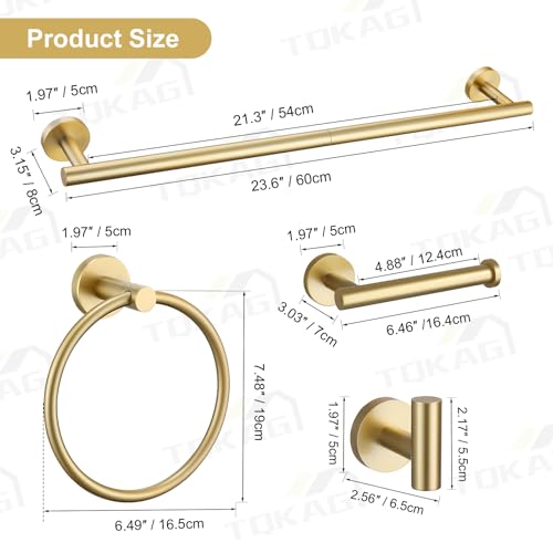 TQKAG 5 Piece Bathroom Accessories Set Brushed Gold Bathroom - Product Imagery