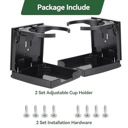 2pcs Adjustable Cup Holder, Boat Cup Holder Foldable, ABS, Black - Product Imagery