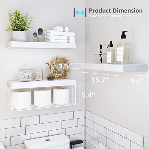 QEEIG Bathroom Shelves Over Toilet Wall Mounted (White, Set of - Product Imagery
