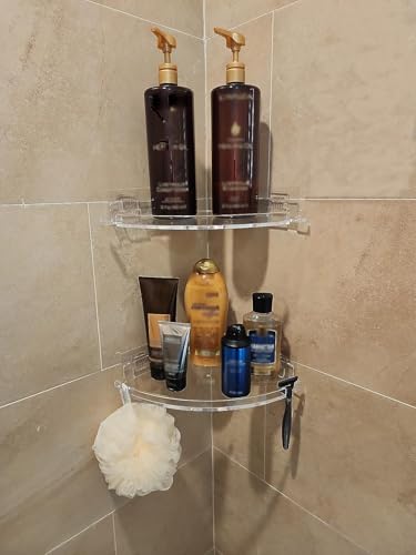 JiePai Adhesive Acrylic Corner Shower Caddy 2 Pack, Rustproof - Product Imagery