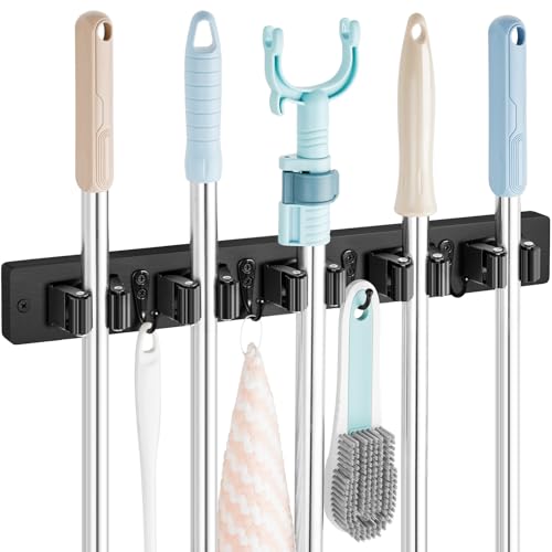 OUTNILI Mop and Broom Holder Wall Mount - Black Broom Mop Hanger - Product Imagery