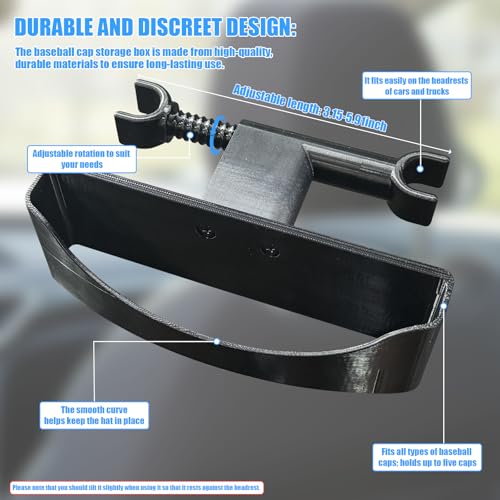 Baseball Cap Headrest Hat Holder for Trucks and Cars Adjustable - Product Imagery