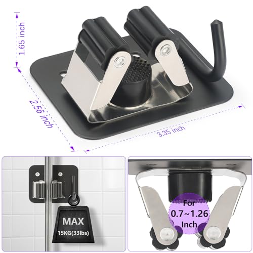 Broom Holder Wall Mount Rack, 304 Stainless Steel Mop and Tool - Product Imagery