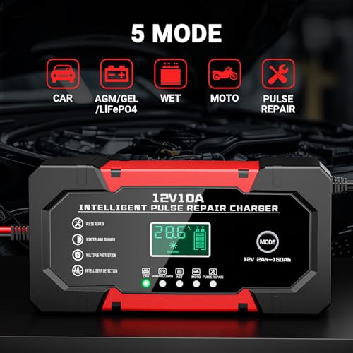 Car Battery Charger 12V 10A Smart Trickle Charger Fully Automatic - Product Imagery
