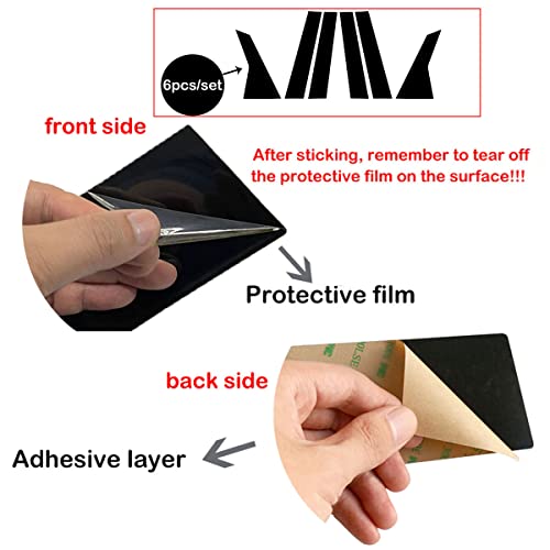 6pcs Glossy Black Car Window Pillar Post Vinyl Stickers Trim - Product Imagery