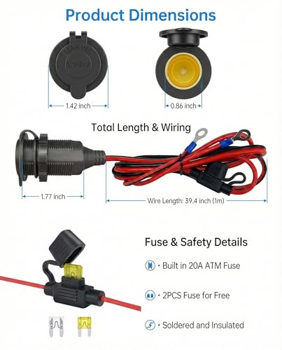 3FT 13AWG 12V Waterproof Cigarette Lighter Socket Extension - Product Imagery
