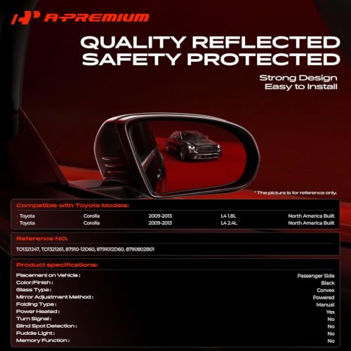 A-Premium Passenger Side Power Door Mirror Compatible with Toyota - Product Imagery