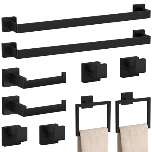10-Pieces Matte Black Bathroom Accessories Set 23.6 Inch Towel - Product Imagery