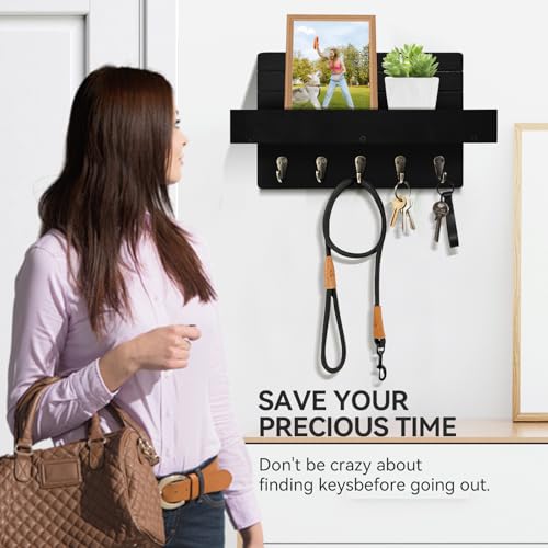 Key Holder Wall Mount, Decorative Key Rack with Shelf & 5 Sturdy - Product Imagery
