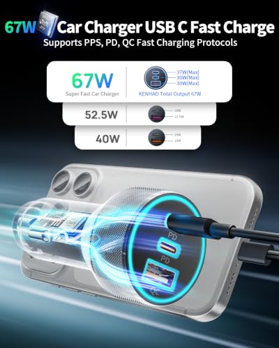 67W 3-Port Super Fast Type C Car Charger USB C for Samsung S26 - Product Imagery