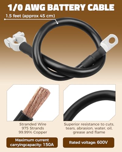 1/0 AWG Battery Cable with Battery Terminals Fits for Power - Product Imagery
