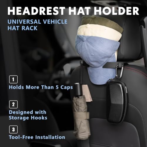 Headrest Hat Holder for Cars & Trucks, Holds 5 Caps - Product Imagery
