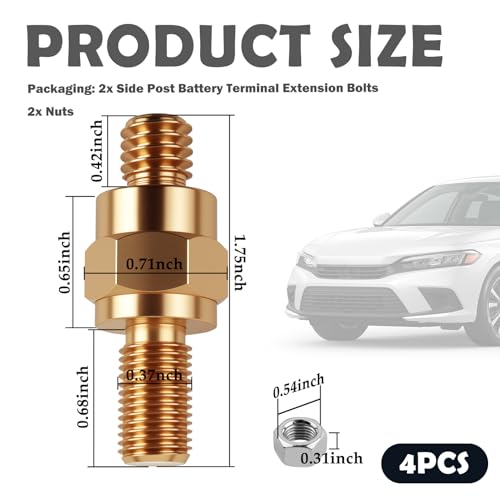2 Set Side Post Battery Terminal Extender Bolts with - Product Imagery