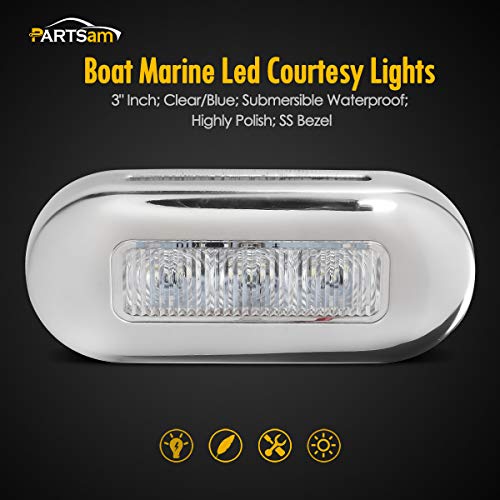 Partsam 4pcs 3" Blue LED Oblong Courtesy Light for Marine Deck - Product Imagery