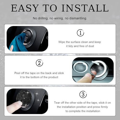 povtii Car Start Stop Button Cover, Anti-Scratch Bling Push - Product Imagery