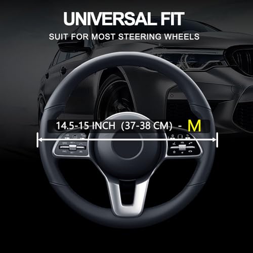 Leather Car Steering Wheel Cover, Universal Fit for Most Cars, - Product Imagery