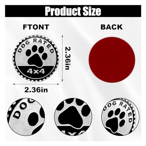 GLSOWEE Dogs Badge Rated Car Emblem, 4 x 4 3D Metal Car Badge - Product Imagery
