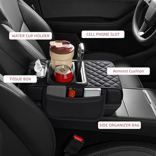 5 in 1 Nappa Leather Console Armrest Cover, Black - Product Imagery
