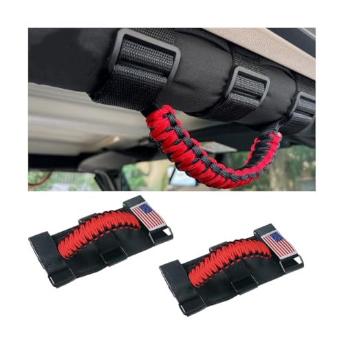 HZEL 2PCS Roll Bar Handles Compatible with Wrangler JK/JL/TJ, Red - Product Imagery