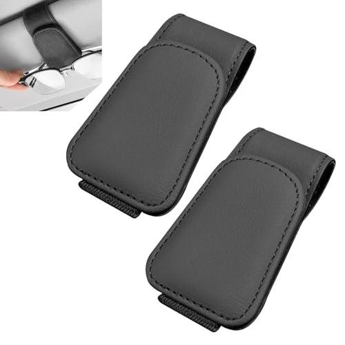 2PCS Sunglasses Holder for Car Sun Visor, Magnetic Leather - Product Imagery