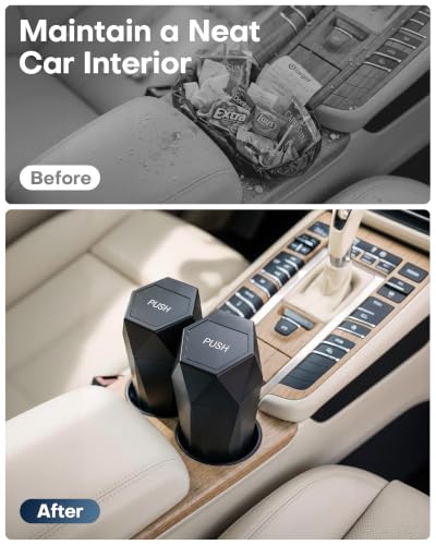 HOTOR Car Trash Can with Lid, Leakproof, Black, 2 Pack - Product Imagery