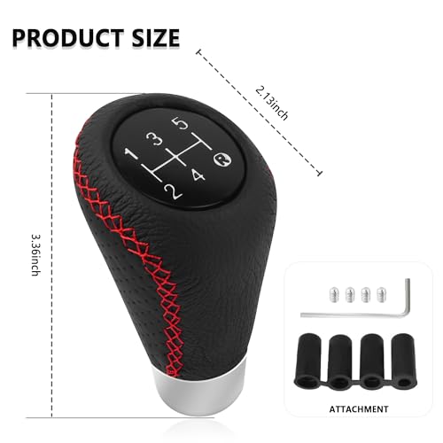Car Gear Shift Knob with 4 Adaptive Parts,Leather 5 Speed Shift - Product Imagery