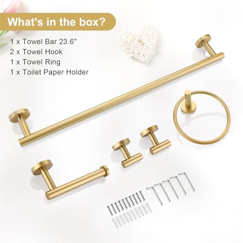 TQKAG 5 Piece Bathroom Accessories Set Brushed Gold Bathroom - Product Imagery