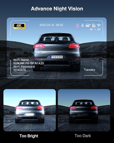 FAIMEE 4K Dash Cam Front and Rear, Night Vision, WDR, Free Card - Product Imagery